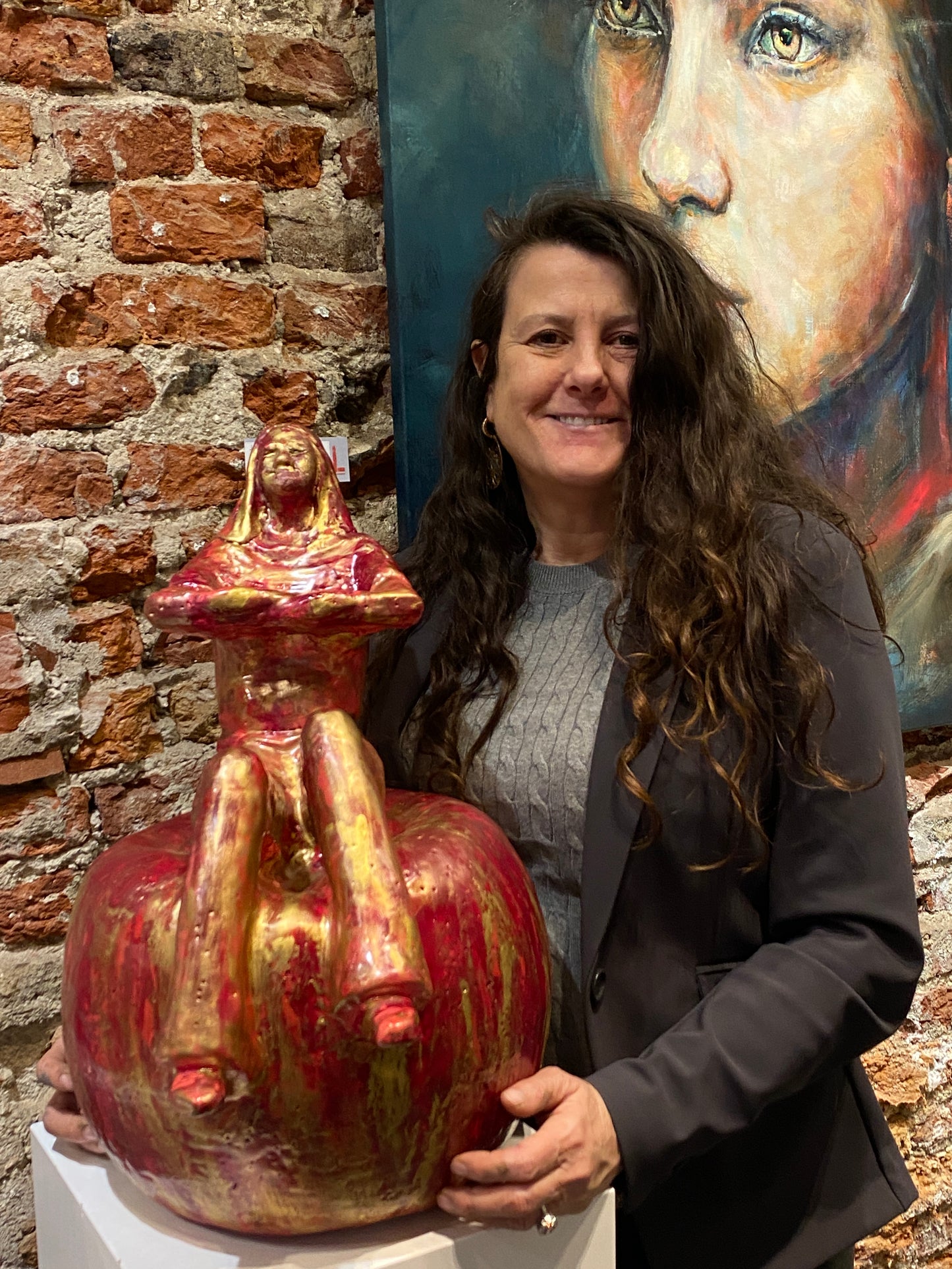 Lopke – Glasur und Kaltglasur – Beige-Weiß-Gold marmoriert – Large /  Groß