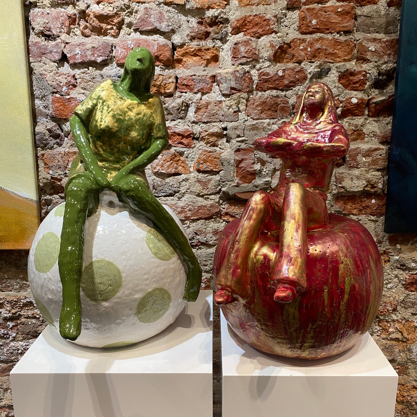 Lopke – Glasur und Kaltglasur – Beige-Weiß-Gold marmoriert – Large /  Groß