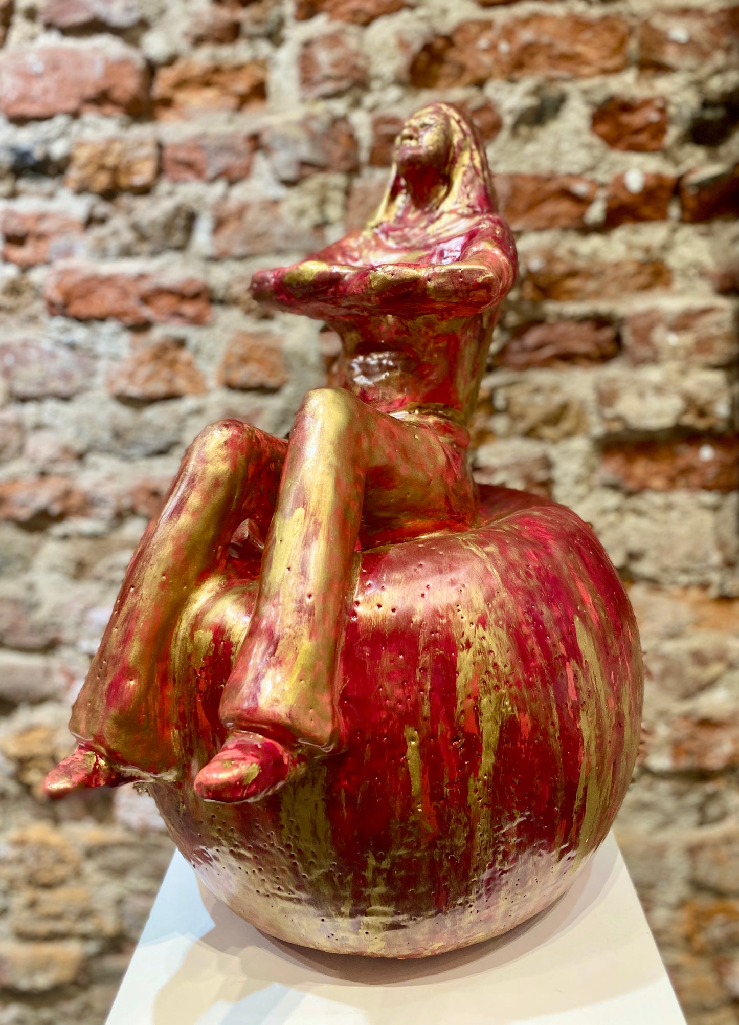 Lopke – Glasur und Kaltglasur – Beige-Weiß-Gold marmoriert – Large /  Groß