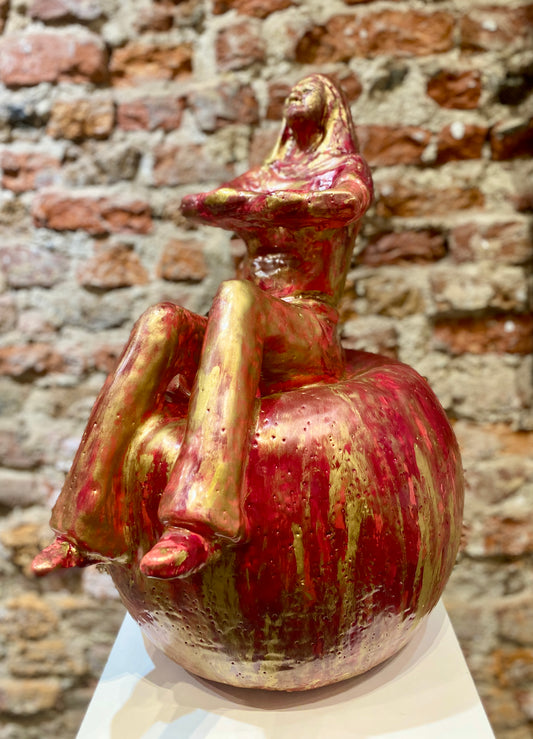 Lopke - Glazuur en koudglazuur rood gemêleerd goud -  Large