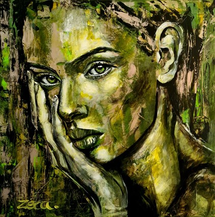 Zeca - Lady in green (100 x 100 cm) - Verkocht
